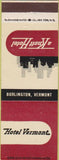 Matchbook Cover - Hotel Vermont Burlington VT