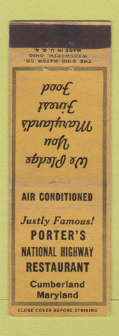 Matchbook Cover - Porter's Restaurant Cumberland MD