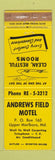 Matchbook Cover - Andrews Field Motel Upper Marlboro MD WEAR