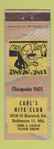 Matchbook Cover - Carl's Nite Club Baltimore MD WEAR