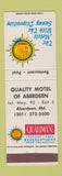 Matchbook Cover - Quality Motel Aberdeen MD