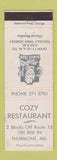 Matchbook Cover - Cozy Restaurant Thurmont MD