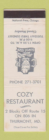 Matchbook Cover - Cozy Restaurant Thurmont MD