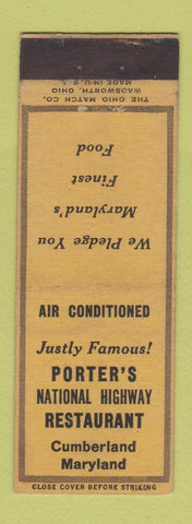 Matchbook Cover - Porter's Restaurant Cumberland MD