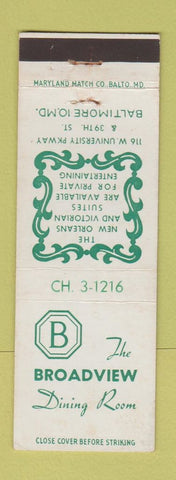 Matchbook Cover - Broadview Dining Room Baltimore MD WEAR