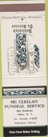 Matchbook Cover - McClellan Funeral Home Salem NY