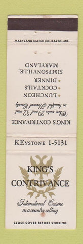 Matchbook Cover - King's Contrivance Restaurant Simpsonville MD WEAR
