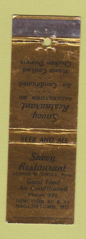 Matchbook Cover - Savoy Restaurant Hagerstown MD WEAR