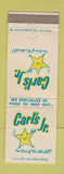 Matchbook Cover - Carl's Jr Hamburgers Anaheim CA WEAR