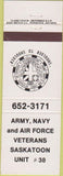 Matchbook Cover - Army Navy Air Force Vetrans Saskatoon