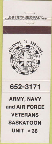 Matchbook Cover - Army Navy Air Force Vetrans Saskatoon