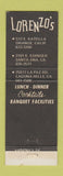 Matchbook Cover - Lorenzo's Restaurant Orange Santa Ana Laguna Hills CA