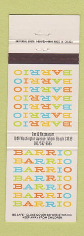 Matchbook Cover - Barrio Restaurant Bar Miami Beach FL