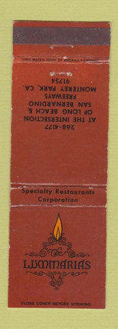 Matchbook Cover - Luminaria's Restaurant Monterey Bark CA San Bernardio