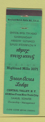 Matchbook Cover - Green Acres Lodge Central Valley NY WEAR