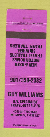Matchbook Cover - Guy Williams RV Memphis TN