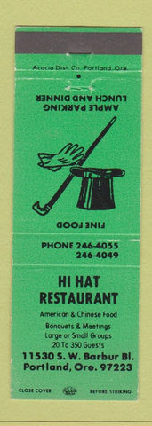 Matchbook Cover - Hi Hat Restaurant Portland OR