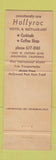 Matchbook Cover - Hollyroc Hotel Restaurant Inglewood CA