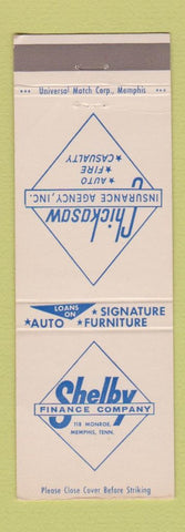 Matchbook Cover - Shelby Finance Chickasaw Insurance Memphis TN