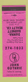 Matchbook Cover - John Guthrie Danna Barnett Real Estate Memphis TN