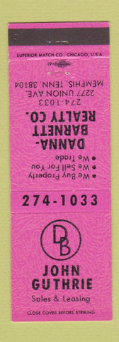 Matchbook Cover - John Guthrie Danna Barnett Real Estate Memphis TN