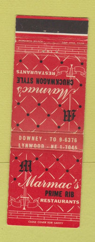 Matchbook Cover - Marmac's Prime Rib Restaurants Downey Lynwood CA WEAR
