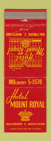 Matchbook Cover - Hotel Mount Royal Baltimore MD