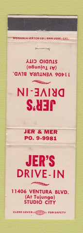 Matchbook Cover - Jer's Drive In Studio City CA WEAR