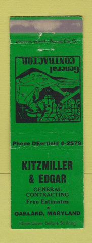 Matchbook Cover - Kitzmiller & Edgar Contracting Oakland MD WORN