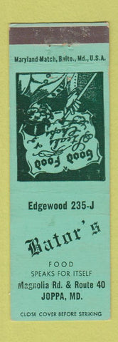 Matchbook Cover - Bator's Restaurant Joppa MD