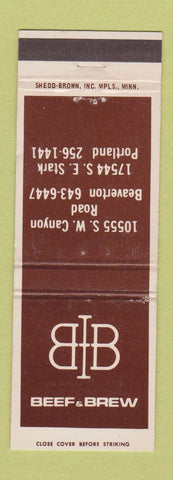 Matchbook Cover - Beef & Brew Restaurant Beaverton Portland OR