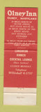 Matchbook Cover - Olney Inn MD