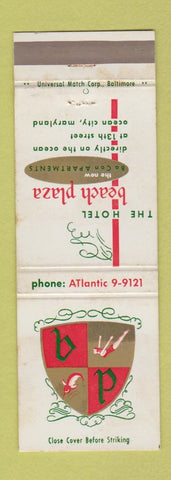 Matchbook Cover - Hotel Beach Plaza Ocean City MD WORN