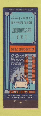Matchbook Cover - B&A Restaurant Baltimore MD