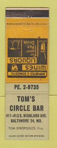 Matchbook Cover - Tom's Circle Bar Baltimore MD