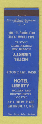 Matchbook Cover - Hotel Liberty Baltimore MD