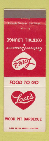 Matchbook Cover - Love's Wood Pit BBQ El Cajon Escondido San Diego CA