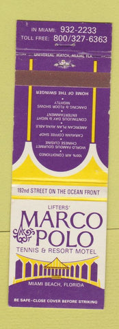 Matchbook Cover - Lifters' Marco Polo Resort Motel Tennis Miami Beach FL