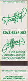 Matchbook Cover - Jeffrey's Restaurant Hagerstown MD