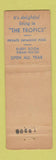 Matchbook Cover - Tropics Hotel Miami Beach FL WORN