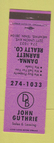 Matchbook Cover - John Guthrie Real Estate Danna Barnett Memphis TN