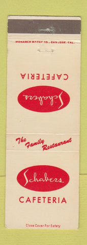 Matchbook Cover - Schabers Cafeteria Los Angeles North Hollywood CA