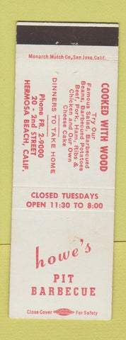 Matchbook Cover - Howe's Pit BBQ Hermosa Beach CA