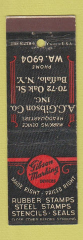 Matchbook Cover - AC Gibson Rubber Stamps Steel Stencil Buffalo NY
