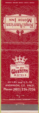 Matchbook Cover - Royal American Motor Inn Anderson SC