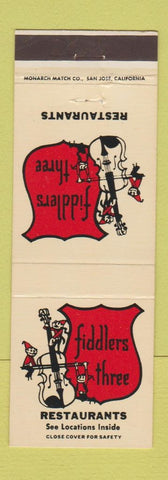 Matchbook Cover - Fiddlers Three Lakewood Long Beach Tustin La Habra CA