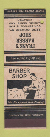 Matchbook Cover - Frank's Barber Shop SAMPLE Buffalo? NY? PUNCHED HOLE