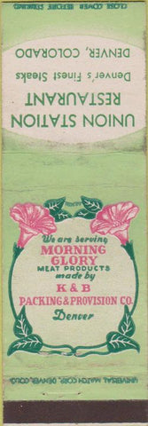 Matchbook Cover - Union State Restaurant Denver CO Morning Glory meat