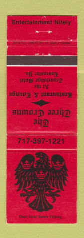Matchbook Cover - Three Crowns Restaurant Lancaster PA