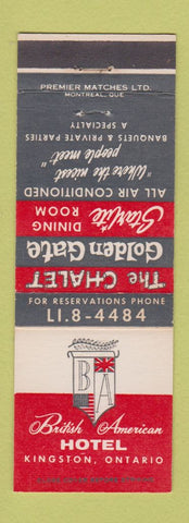 Matchbook Cover - British American Hotel Kingston ON